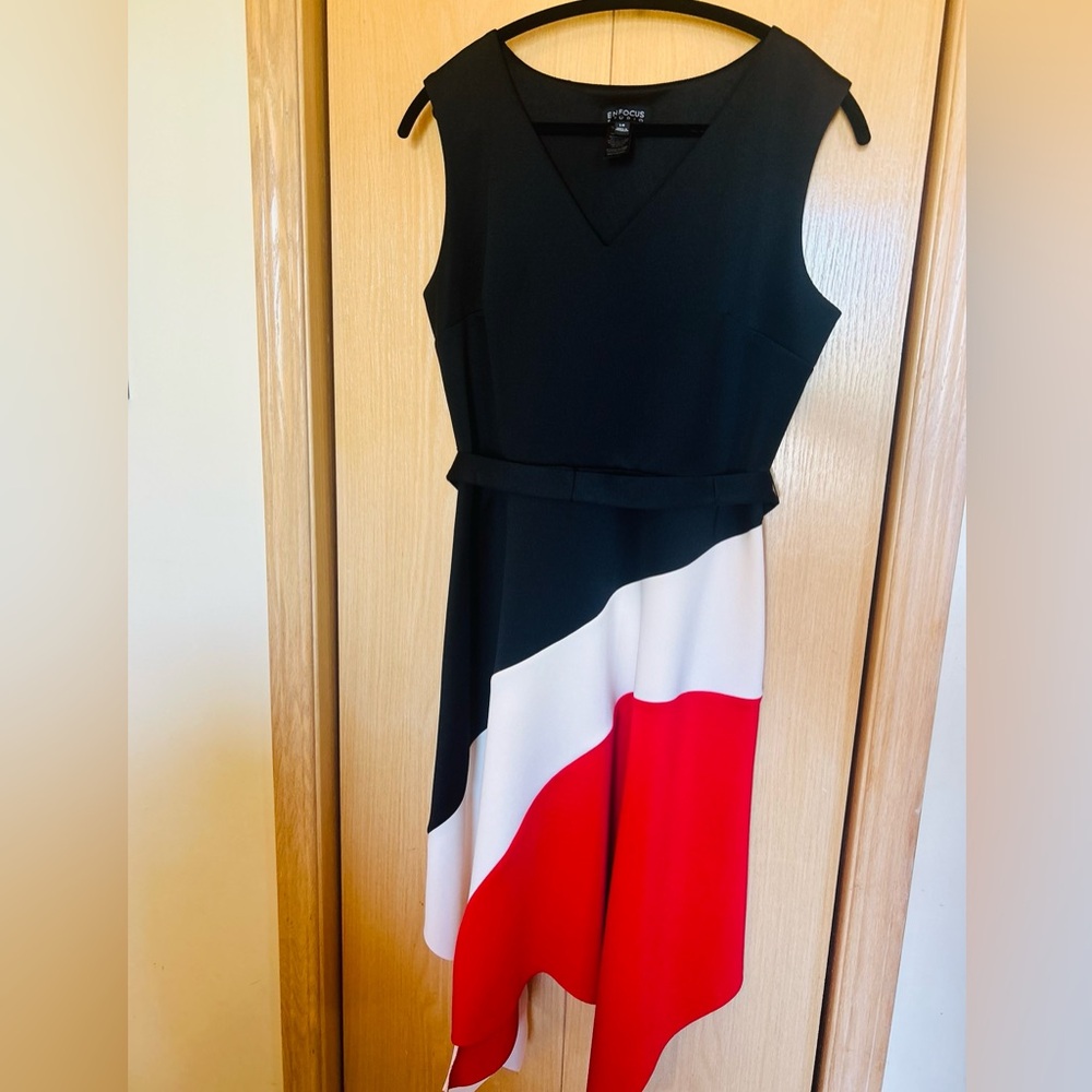 Enfocus Studio Black, White, and Red Asymmetrical Dress